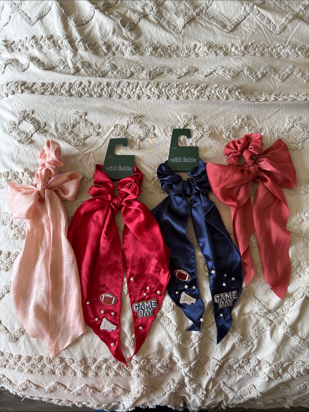 wild fable Satin Bow Scrunchies Trio in Pink, Red, Navy, Coral